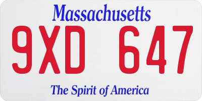 MA license plate 9XD647
