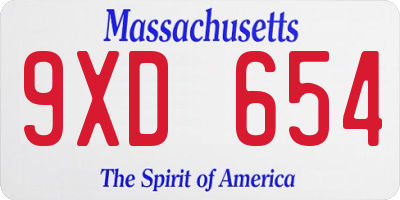MA license plate 9XD654