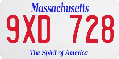 MA license plate 9XD728