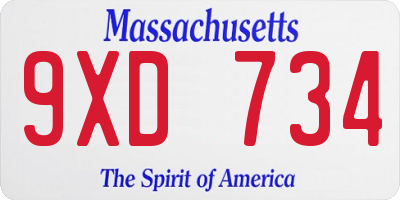 MA license plate 9XD734