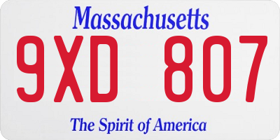 MA license plate 9XD807