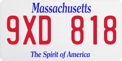 MA license plate 9XD818