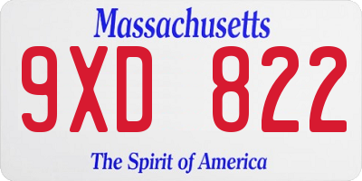 MA license plate 9XD822