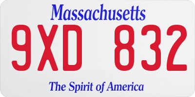 MA license plate 9XD832