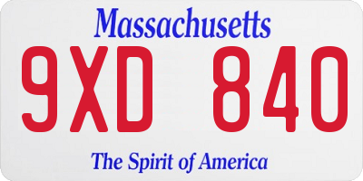 MA license plate 9XD840