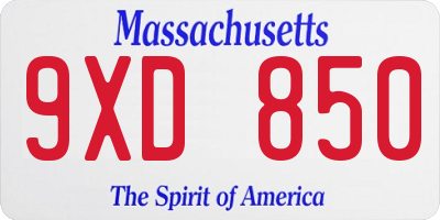 MA license plate 9XD850