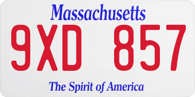MA license plate 9XD857
