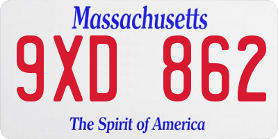 MA license plate 9XD862