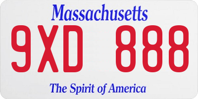 MA license plate 9XD888