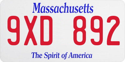 MA license plate 9XD892