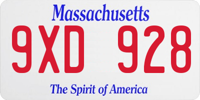 MA license plate 9XD928