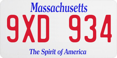 MA license plate 9XD934