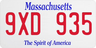 MA license plate 9XD935