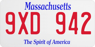MA license plate 9XD942