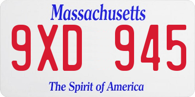 MA license plate 9XD945