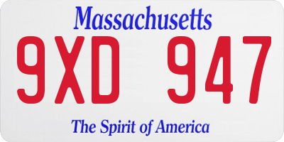 MA license plate 9XD947