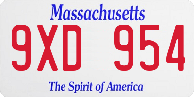 MA license plate 9XD954