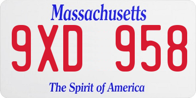 MA license plate 9XD958