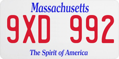 MA license plate 9XD992