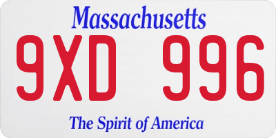 MA license plate 9XD996