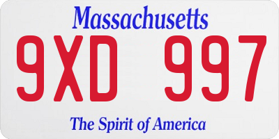 MA license plate 9XD997