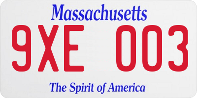 MA license plate 9XE003