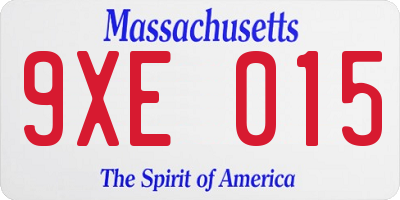 MA license plate 9XE015