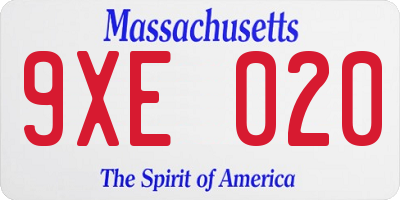 MA license plate 9XE020