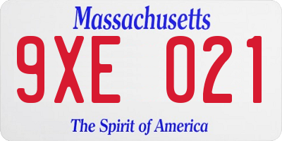 MA license plate 9XE021