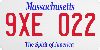 MA license plate 9XE022
