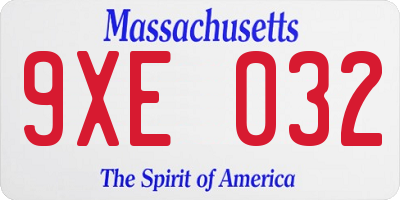 MA license plate 9XE032