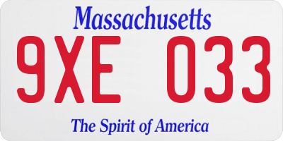 MA license plate 9XE033