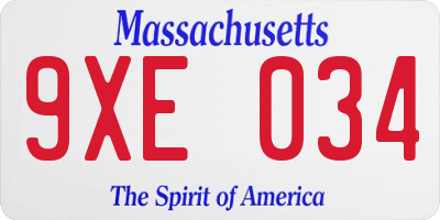 MA license plate 9XE034