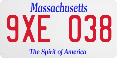 MA license plate 9XE038