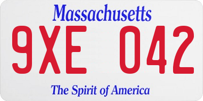 MA license plate 9XE042