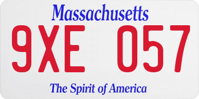 MA license plate 9XE057
