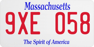 MA license plate 9XE058