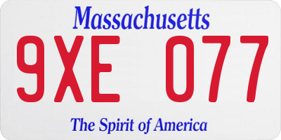 MA license plate 9XE077