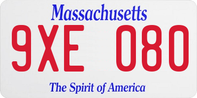 MA license plate 9XE080