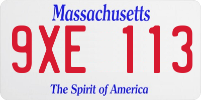 MA license plate 9XE113