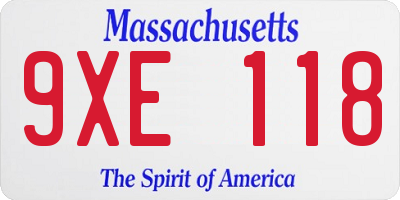 MA license plate 9XE118