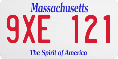 MA license plate 9XE121