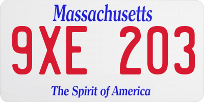 MA license plate 9XE203