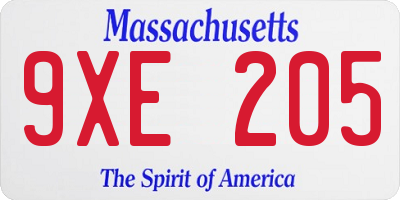 MA license plate 9XE205