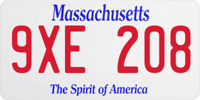MA license plate 9XE208