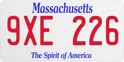 MA license plate 9XE226