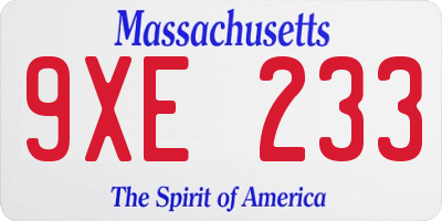 MA license plate 9XE233