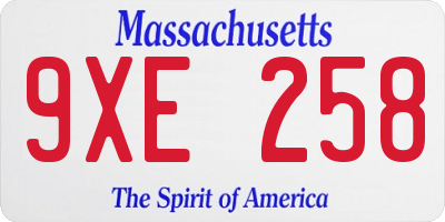 MA license plate 9XE258