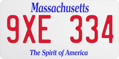 MA license plate 9XE334