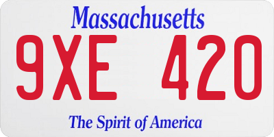 MA license plate 9XE420